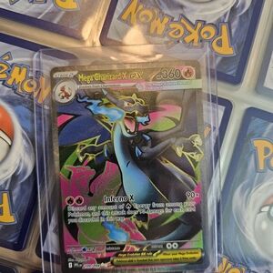 Pokemon Mega Charizard X EX Holo Card - Black Blue Pink Green